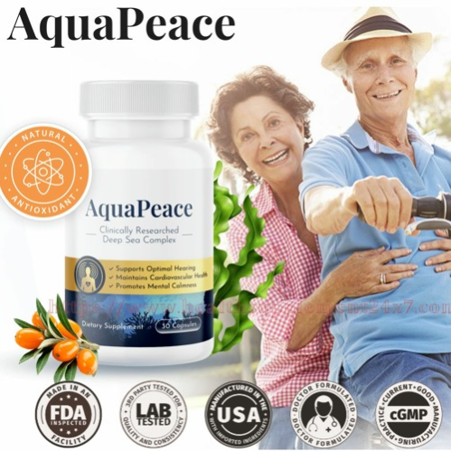 AquaPeace deep sea hearing support supplement bottle with natural sea algae ingredients